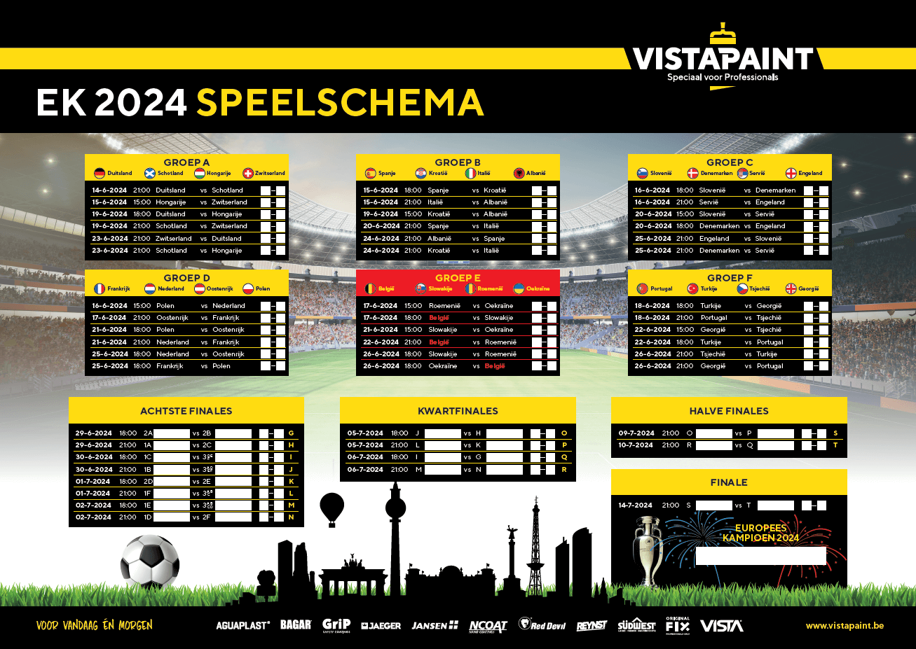 Download het Vistapaint EK speelschema